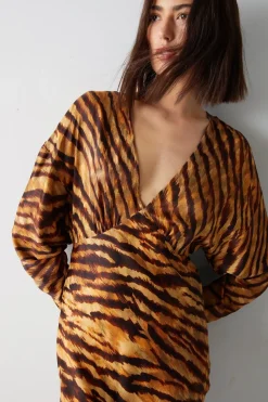 Animal Print Premium Satin Batwing Dress