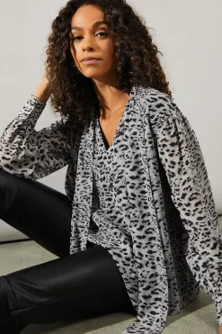 Animal Print Pussybow Blouse