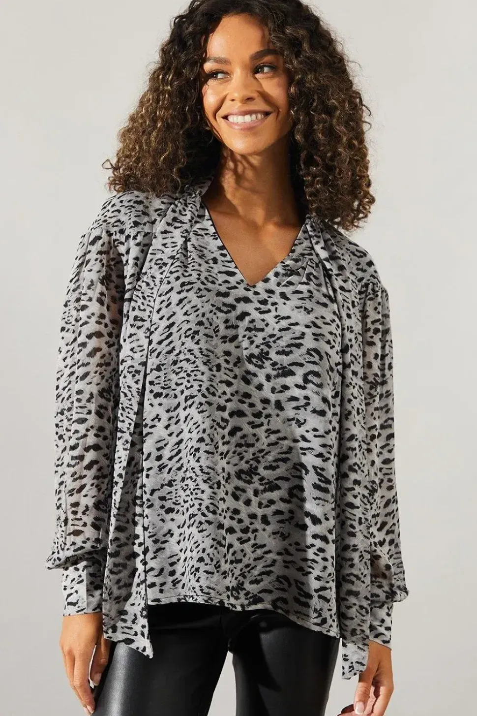 Animal Print Pussybow Blouse