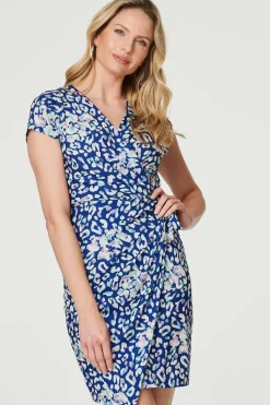 Animal Print Ruched Short Wrap Dress