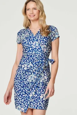 Animal Print Ruched Short Wrap Dress