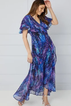 Animal Print Ruffle Sleeve Wrap Maxi Dress