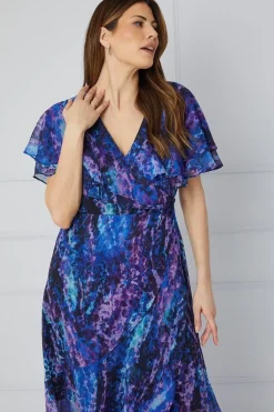 Animal Print Ruffle Sleeve Wrap Maxi Dress