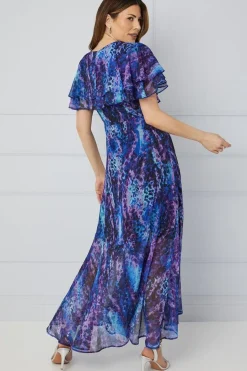 Animal Print Ruffle Sleeve Wrap Maxi Dress