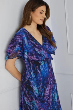 Animal Print Ruffle Sleeve Wrap Maxi Dress
