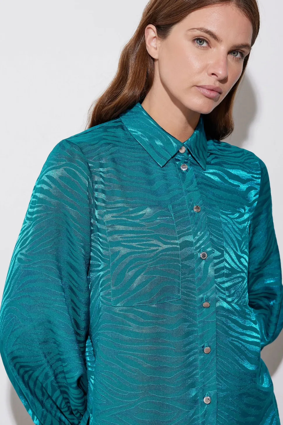 Animal Print Satin Jacquard Shirt