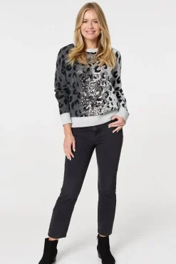 Animal Print Sequin Detail Jumper