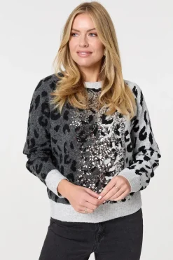 Animal Print Sequin Detail Jumper