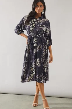 Animal Print Shirred Waist Shirt Dress