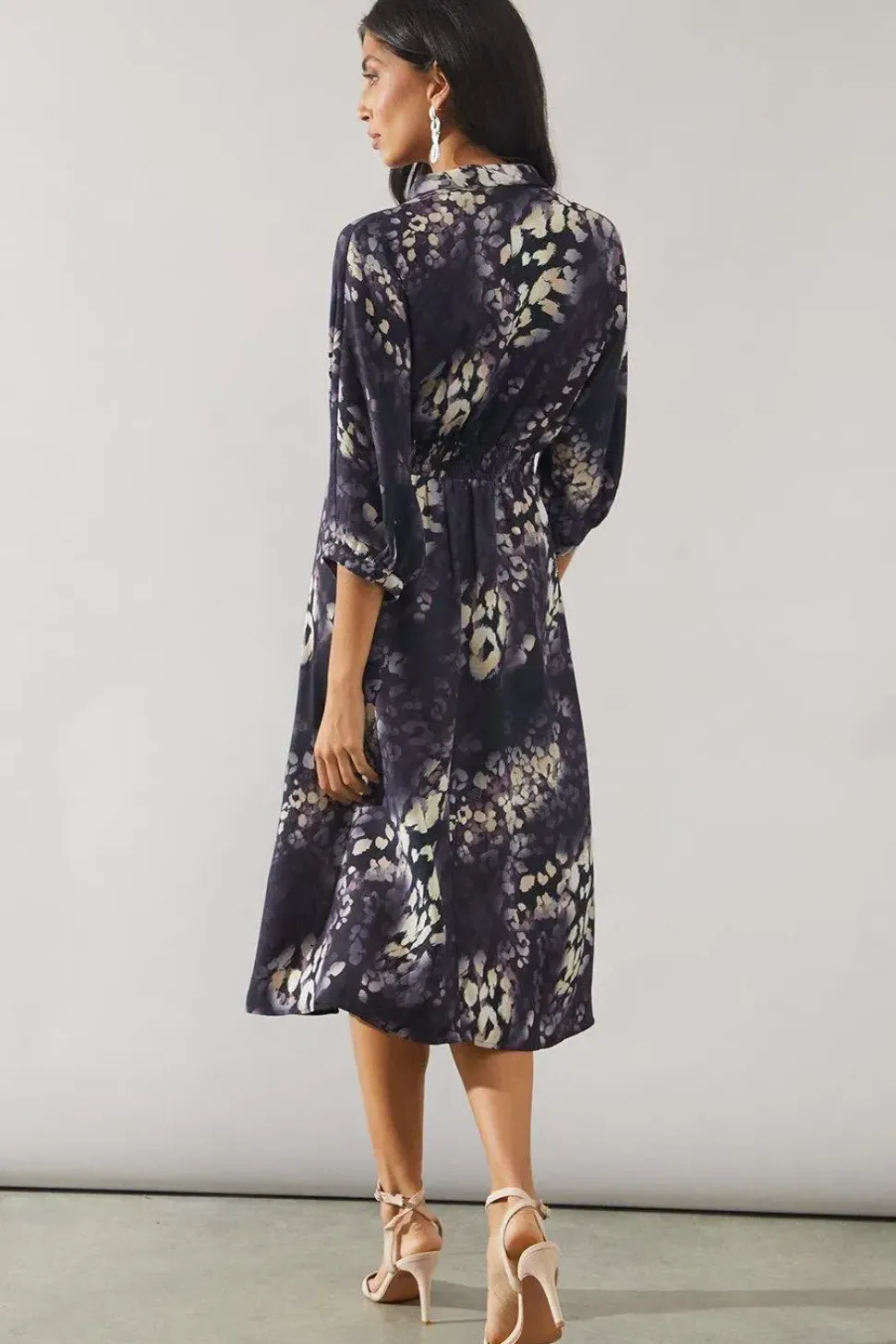 Animal Print Shirred Waist Shirt Dress
