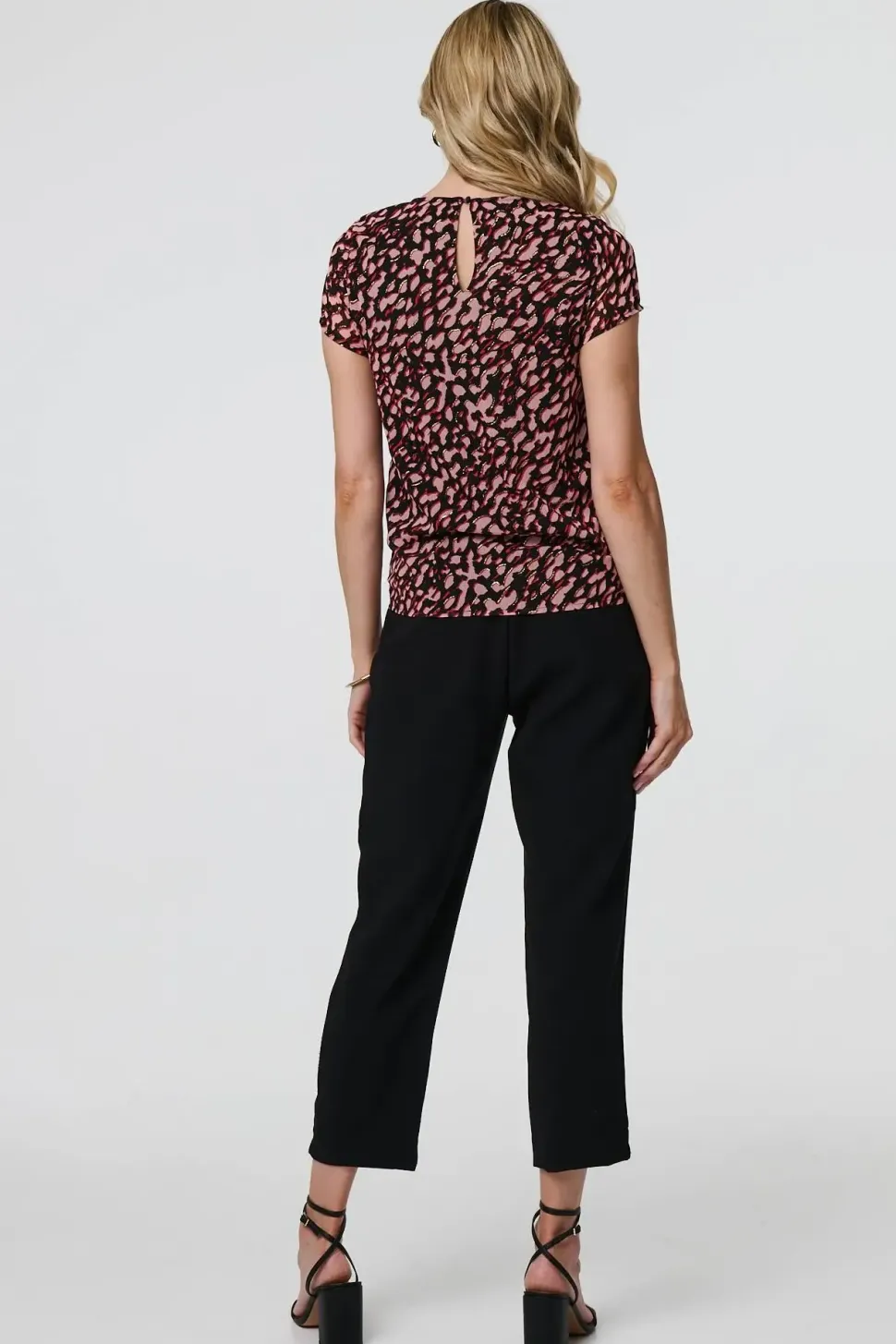 Animal Print Sparkle Trim Cap Sleeve Top