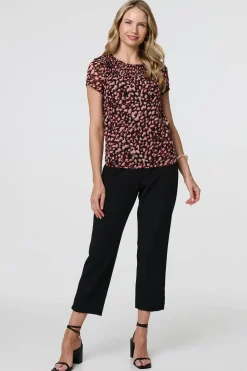Animal Print Sparkle Trim Cap Sleeve Top