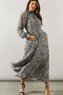 Animal Print Stud Detail Shirt Dress