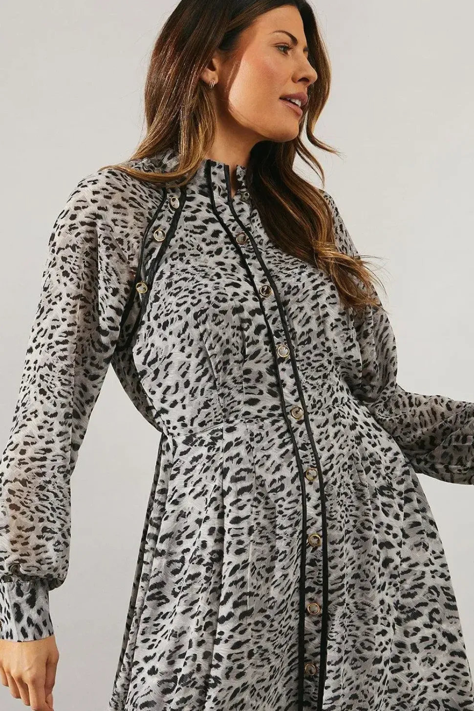 Animal Print Stud Detail Shirt Dress