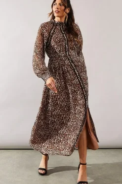 Animal Print Stud Detail Shirt Dress