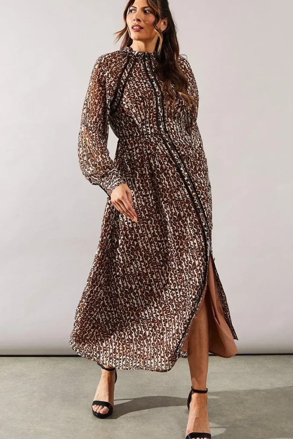 Animal Print Stud Detail Shirt Dress