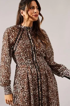 Animal Print Stud Detail Shirt Dress