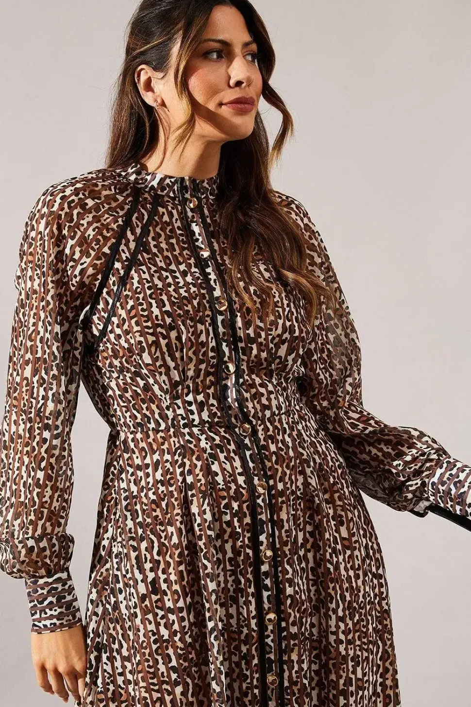 Animal Print Stud Detail Shirt Dress