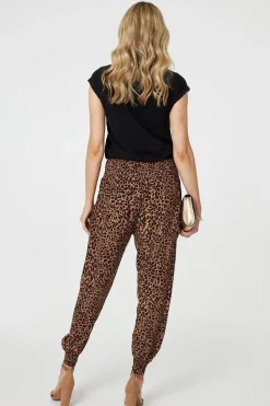 Animal Print Tassel Pocket Harem Pants