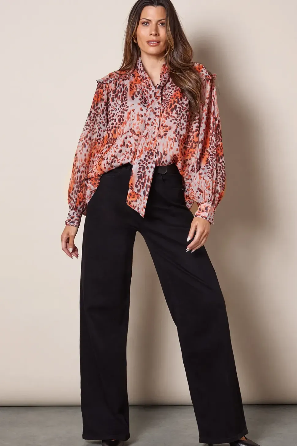 Animal Print Tie Front Blouse