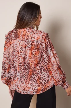 Animal Print Tie Front Blouse