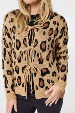 Animal Print Tie Front Cardigan