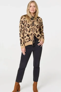 Animal Print Tie Front Cardigan
