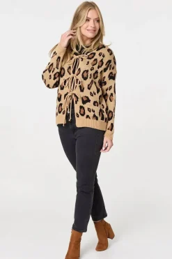 Animal Print Tie Front Cardigan