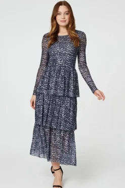 Animal Print Tiered Midi Dress