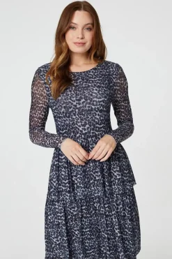 Animal Print Tiered Midi Dress