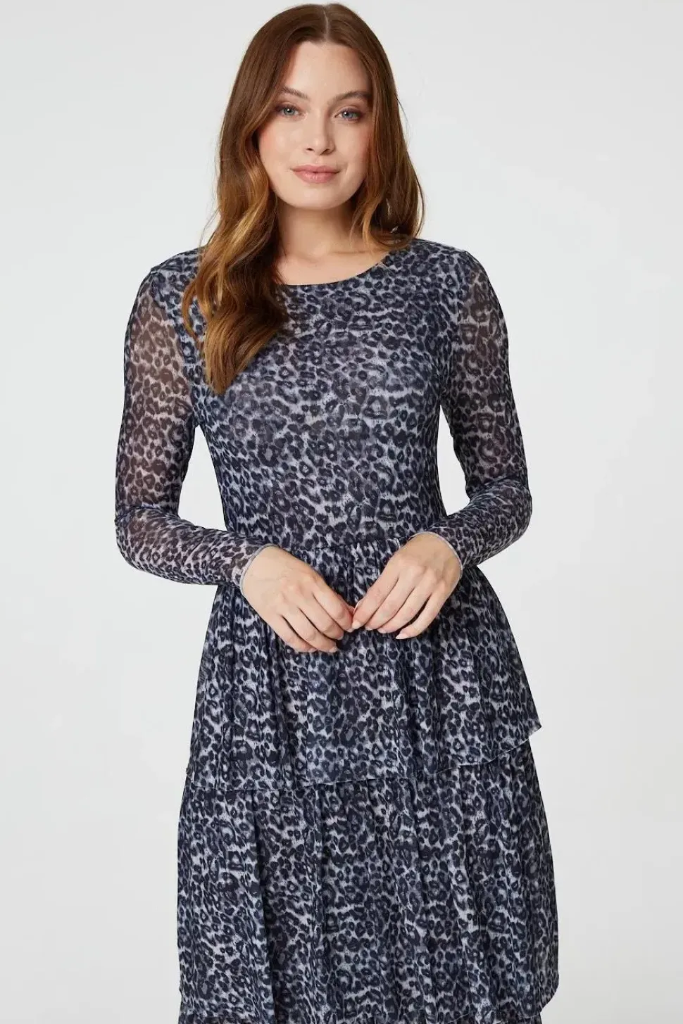 Animal Print Tiered Midi Dress