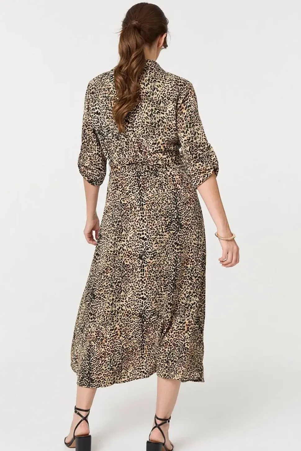 Animal Print Tie Waist Midi Shirt Dress