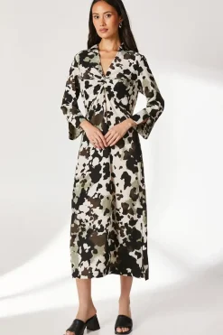 Animal Print Twist Waist Shirt Dress