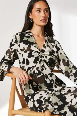 Animal Print Twist Waist Shirt Dress