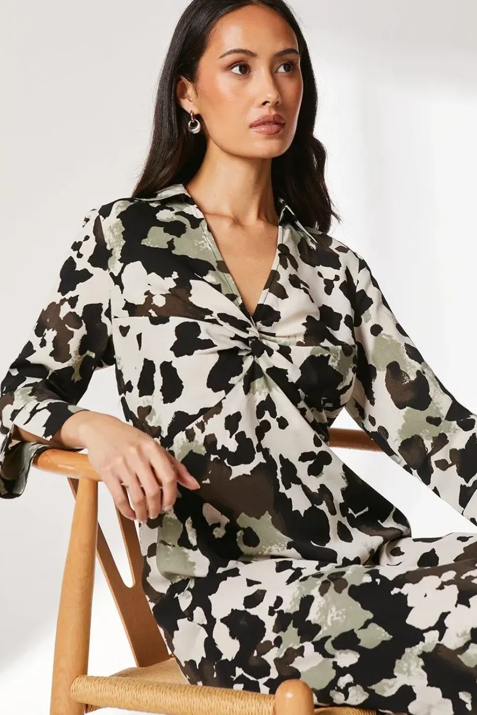 Animal Print Twist Waist Shirt Dress
