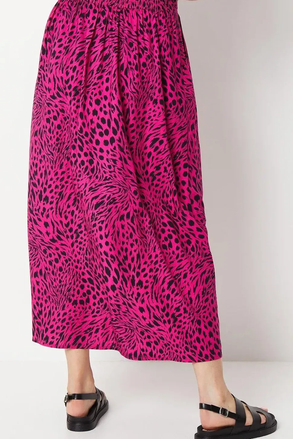 Animal Print Viscose Button Through Midi Skirt