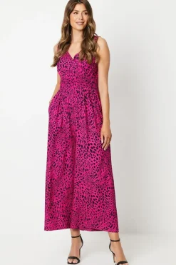 Animal Print Viscose Shirred Waist Sleeveless Jumpsuit