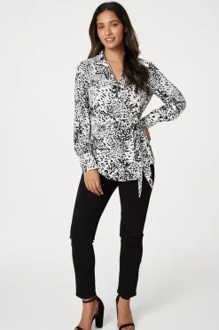 Animal Print Wrap Front Blouse