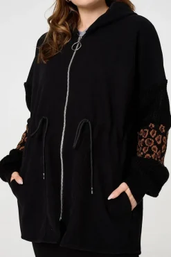 Animal Print Zip Front Relaxed Hoodie