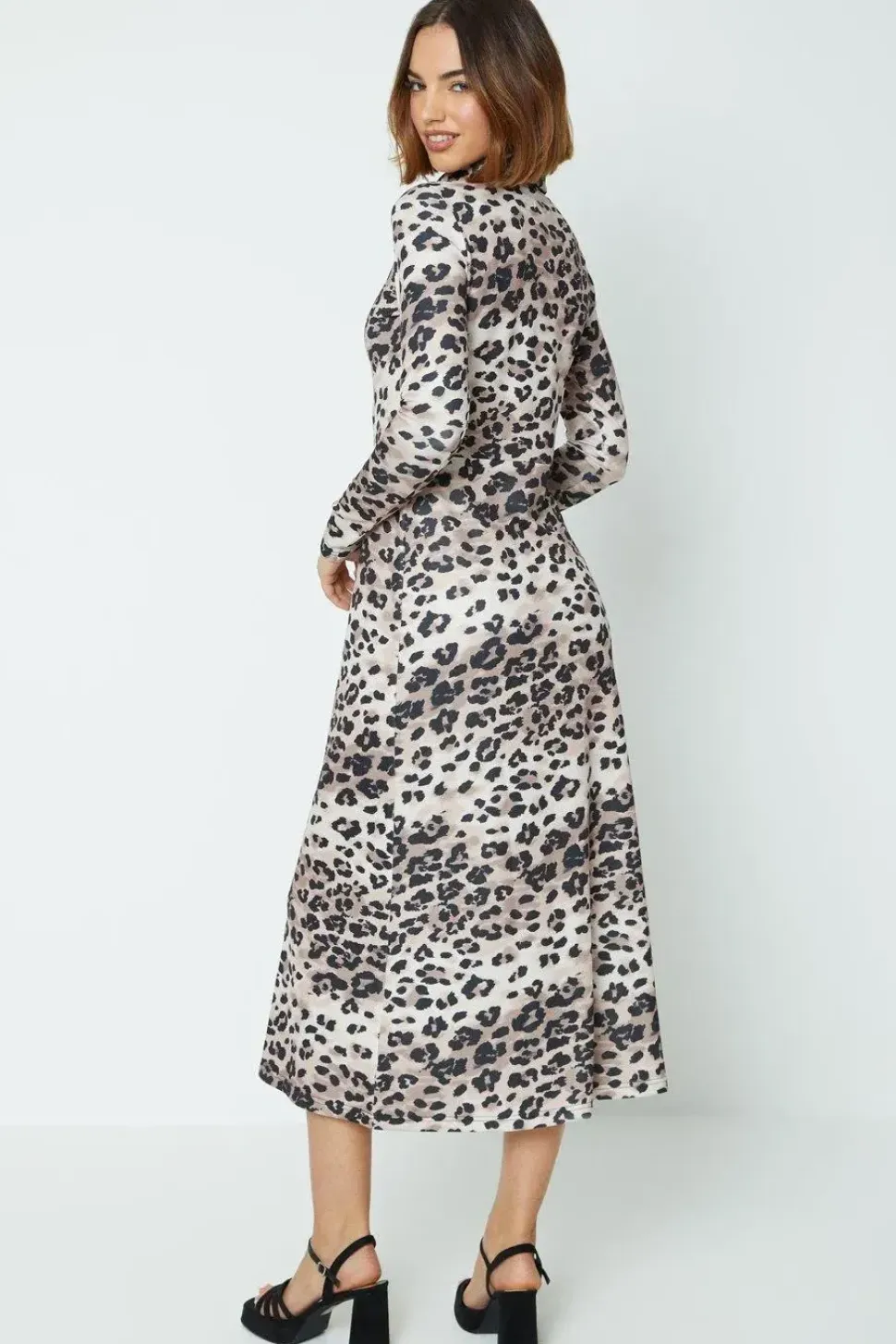 Animal Roll Neck Long Sleeve Jersey Dress