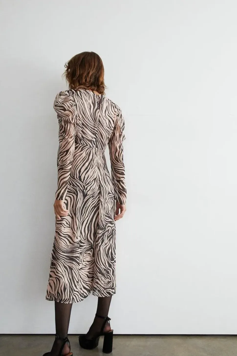 Animal Ruched Front V Neck Midi Dress