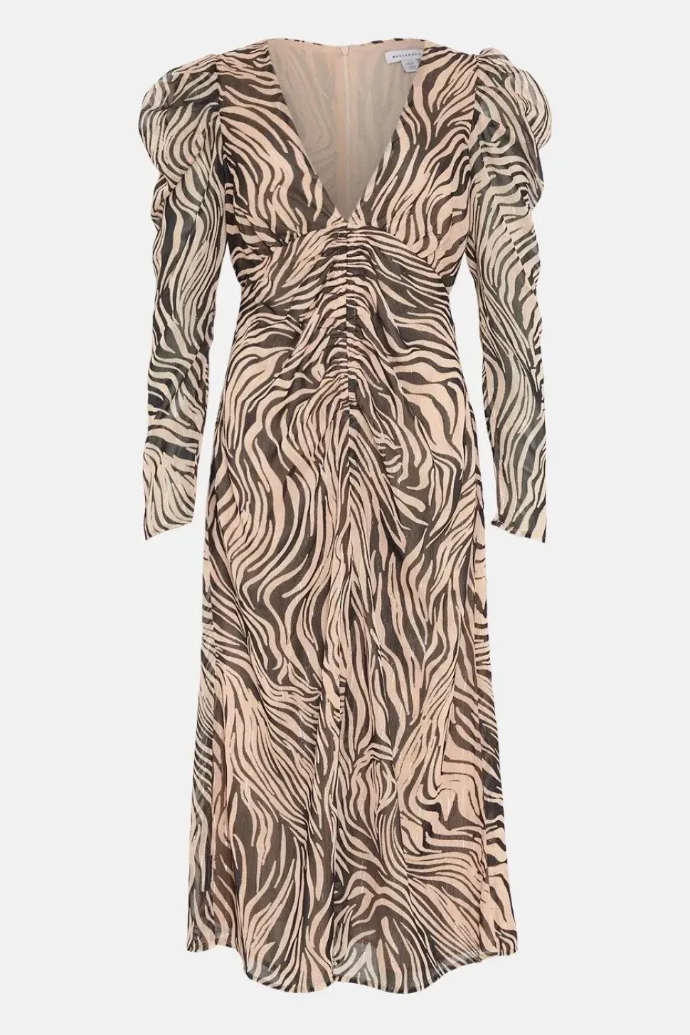 Animal Ruched Front V Neck Midi Dress