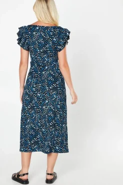 Animal Ruffle Sleeve Midi Dress