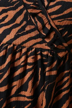 Animal Ruffle wrap long sleeve mini dress