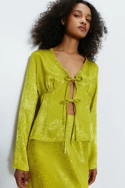 Animal Satin Jacquard Frill Blouse