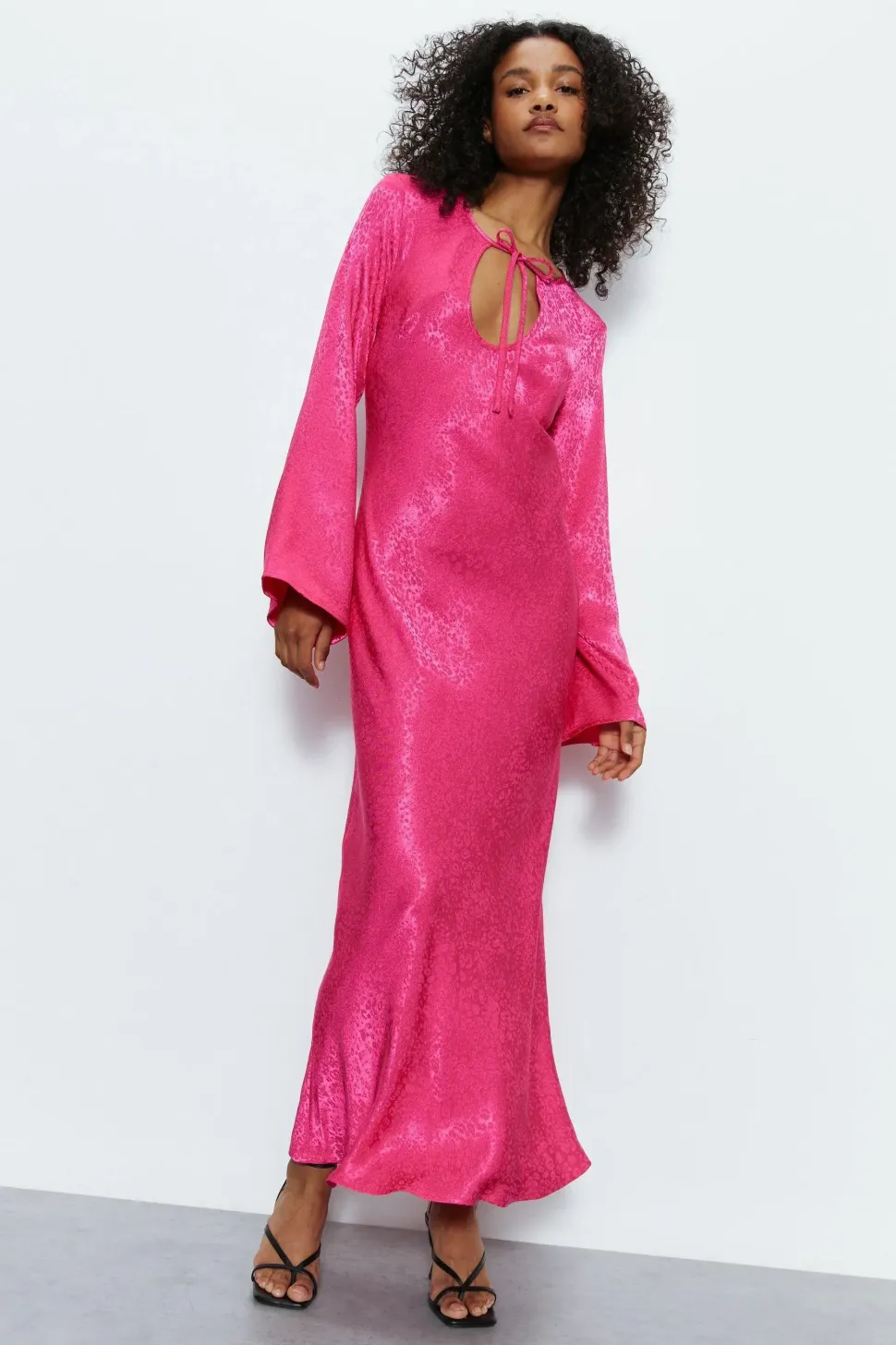 Animal Satin Jacquard Tie Front Dress