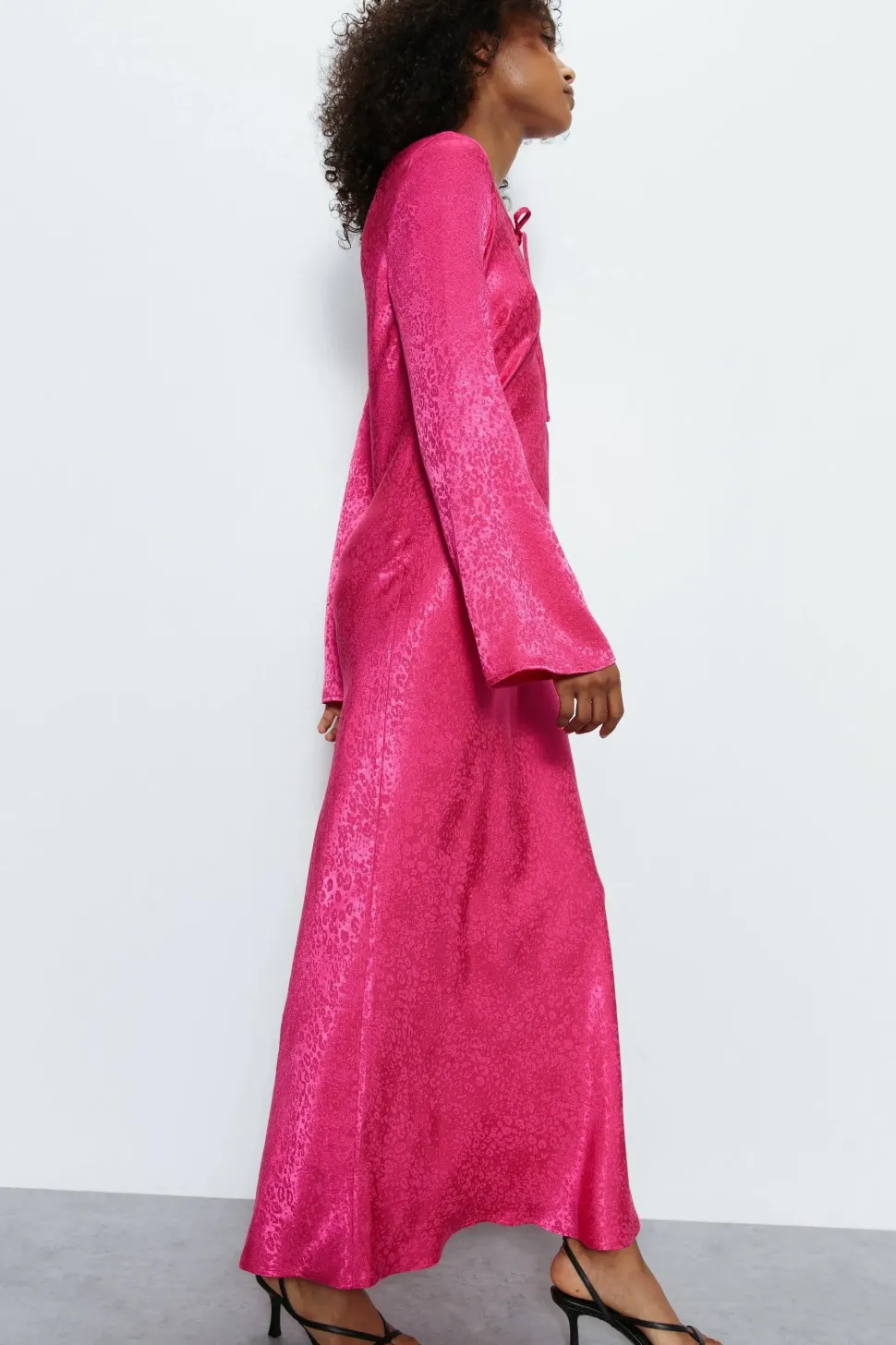 Animal Satin Jacquard Tie Front Dress
