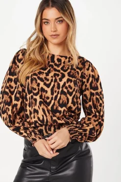 Animal Shirred Hem Blouse