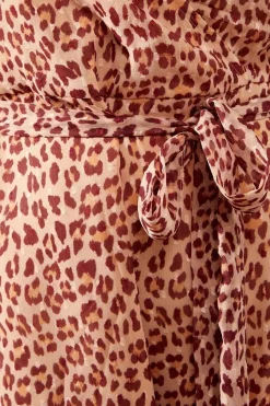 Animal Texture Wrap Flutter Sleeve Midi Dress