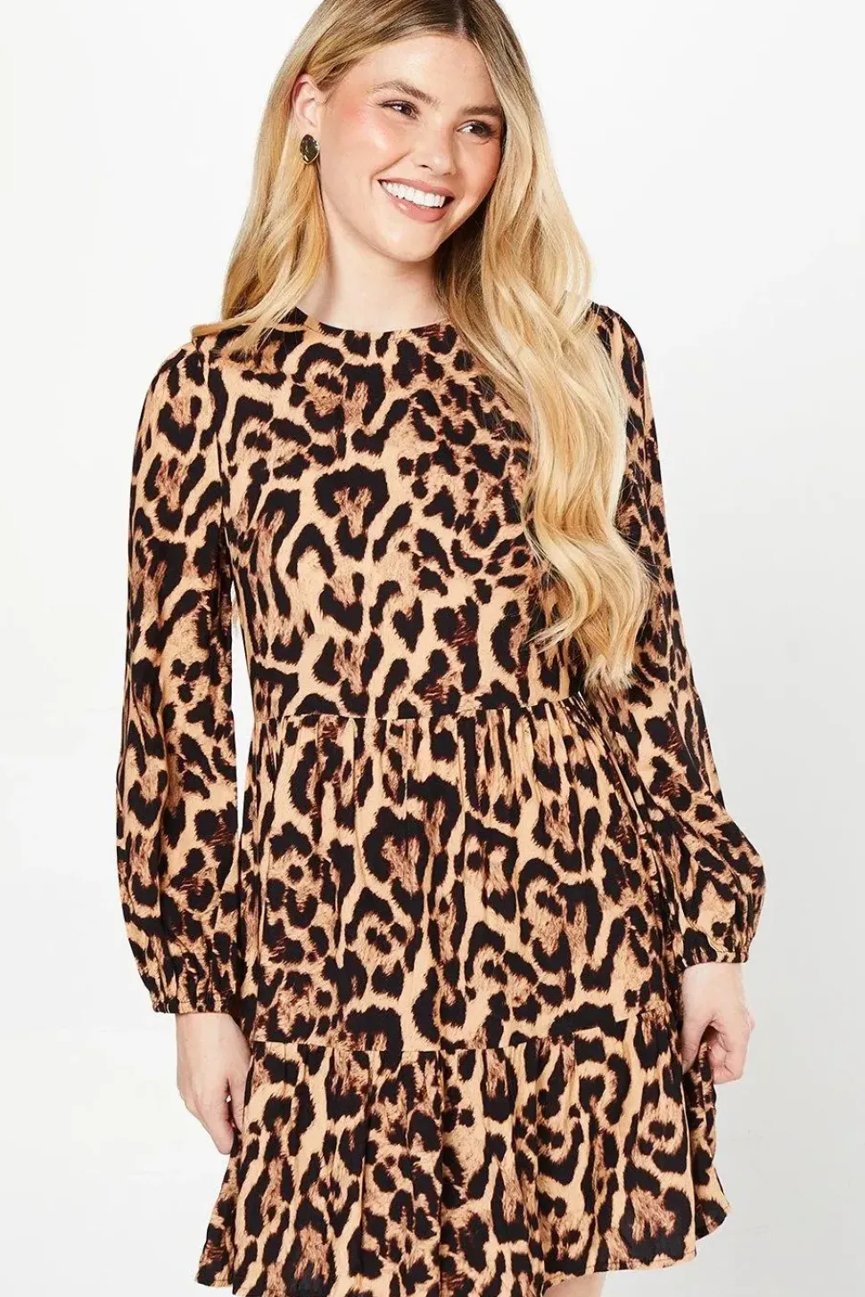 Animal Tiered Hem Mini Dress